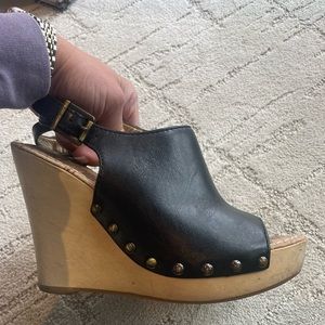 Sam Edelman Wood and Black Wedges